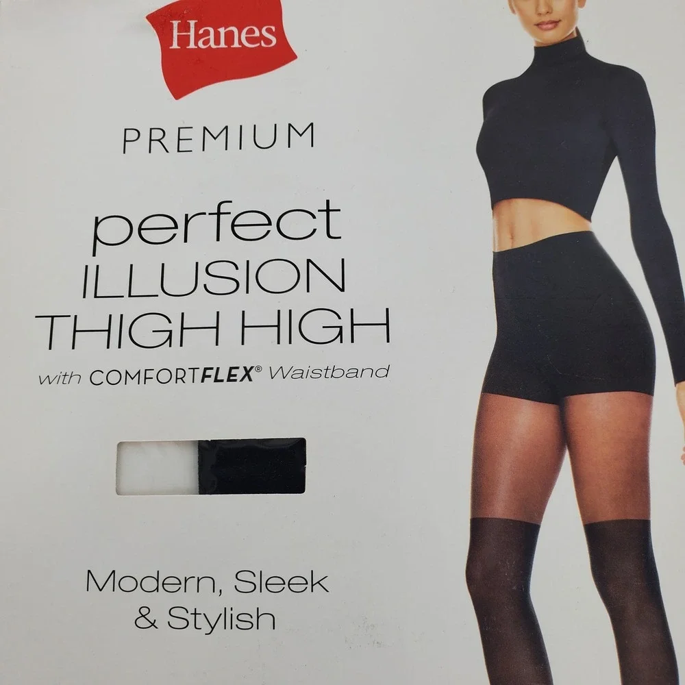Hanes Women Small Premium Perfect Illusion Thigh High Tights 2pk Black 40 Denier